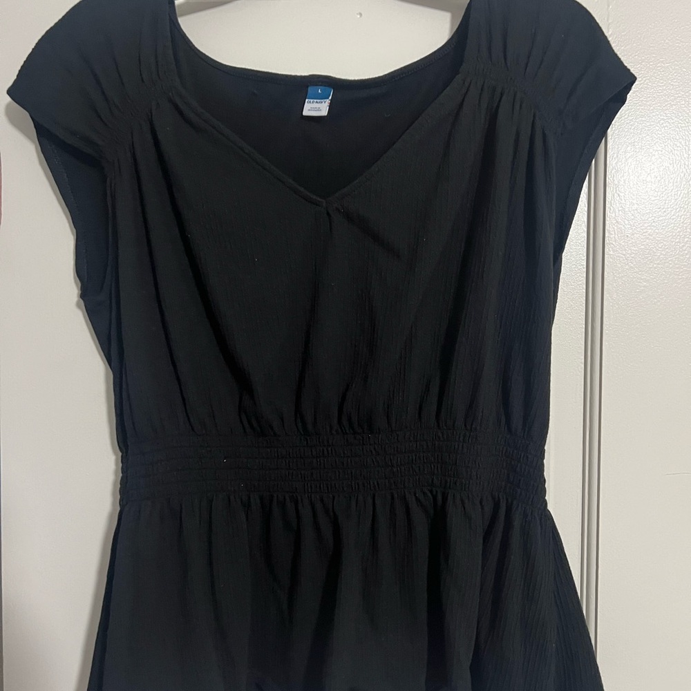 Old Navy Black Fitted Peplum Cap Sleeve Blouse